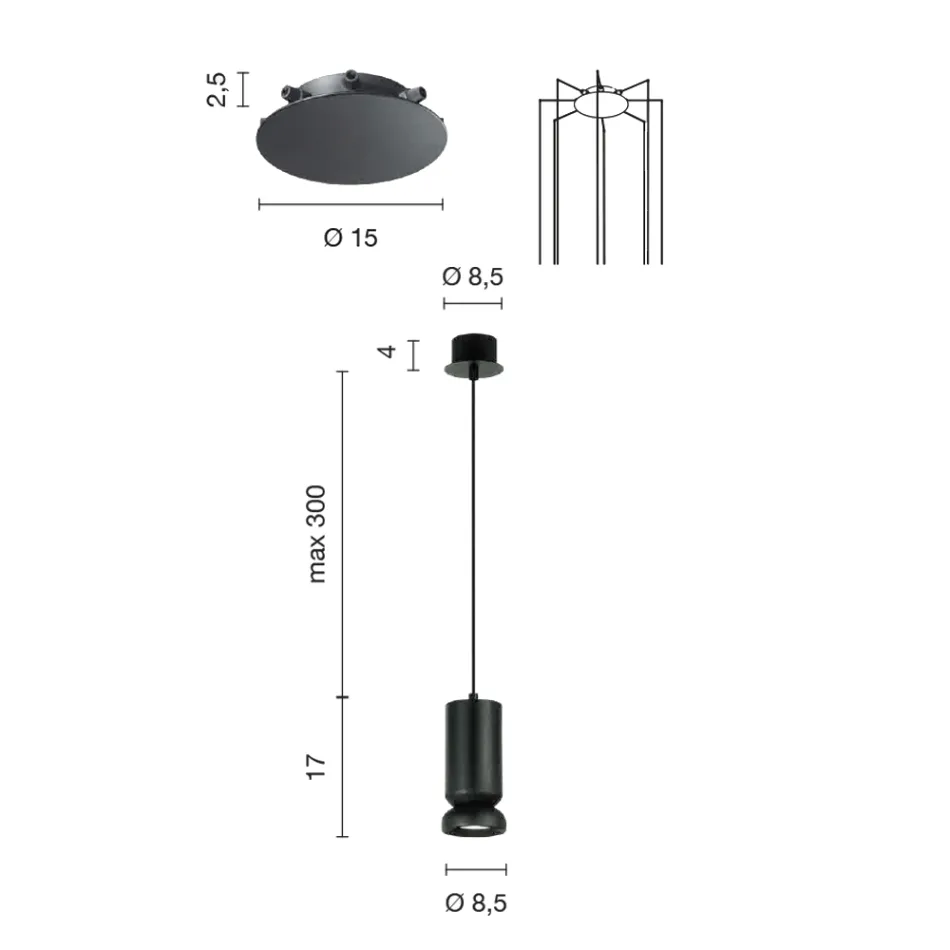 Llambadar modern në alumin të veshur me pluhur dhe kabllo të rregullueshme - Buxus Viadurini
