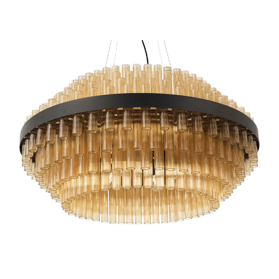 Llambadar modern me fryrje qelqi dhe metali Artizanati italian - Maesta Viadurini