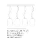 Llambadar me katër drita në një shufër lineare në xham të fryrë, i prodhuar në Itali - Soffio Viadurini
