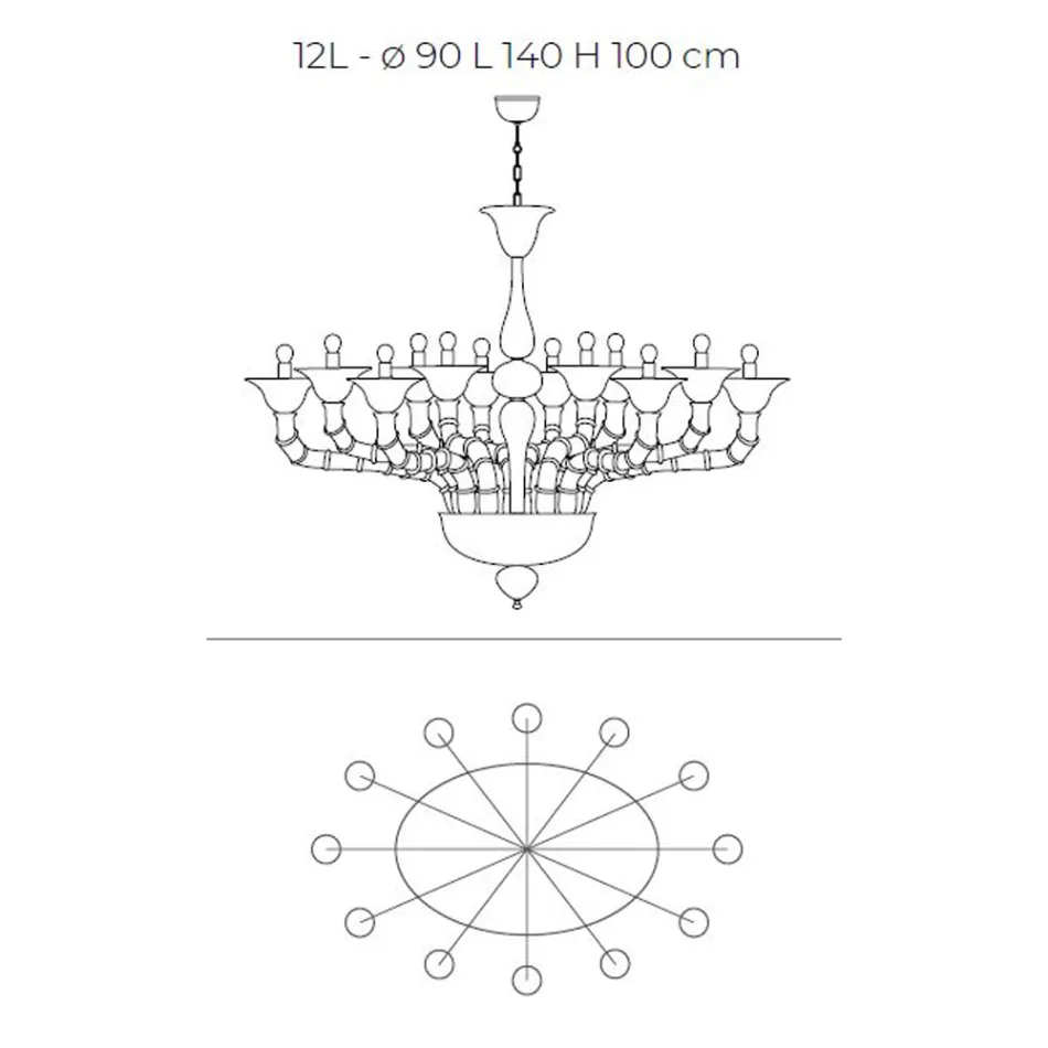 Llambadar i stilit klasik në gotë veneciane të fryrë me dorë - Vanity Viadurini