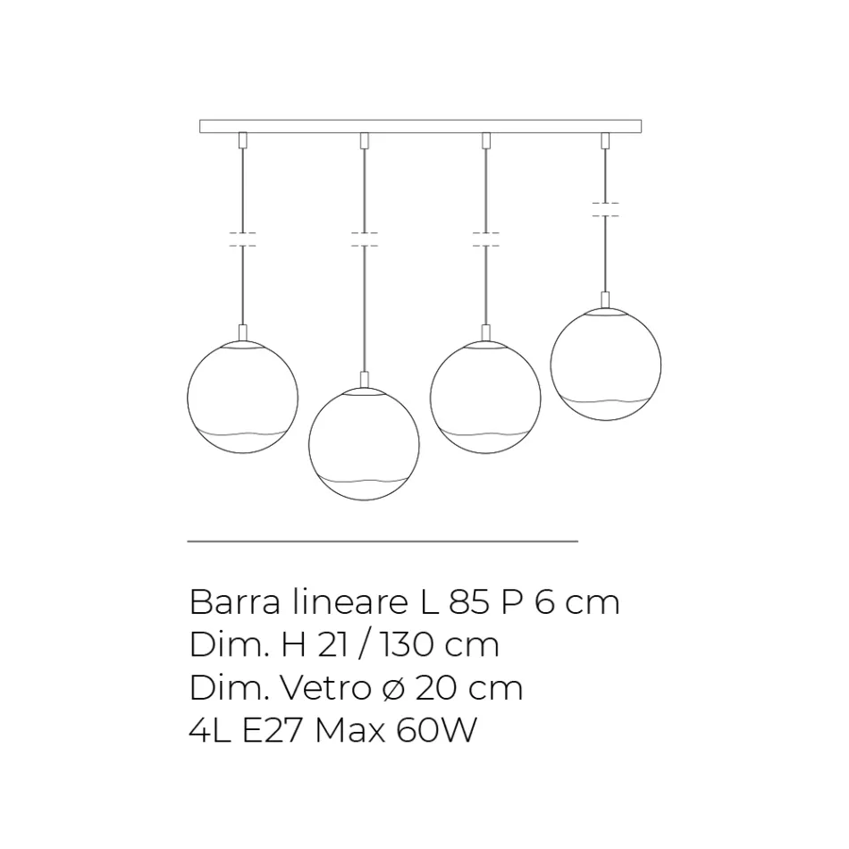 Llambadar Linear për Bar me Katër Drita Isotta në Xham të Bardhë, i Prodhuar në Itali Viadurini