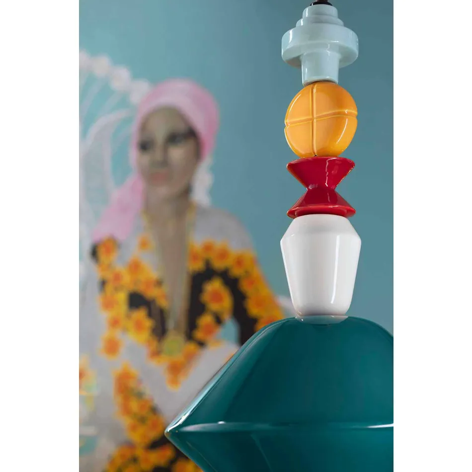 Llambadar qeramik i cilësisë së gjelbër ose të verdhë prodhuar në Itali - Ferroluce Lariat Viadurini