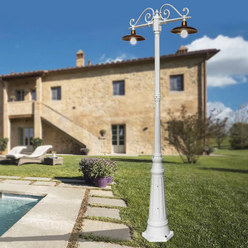 Lamp Post 2 Lights Style Vintage në alumin dhe tunxh Prodhuar në Itali - Adela Viadurini