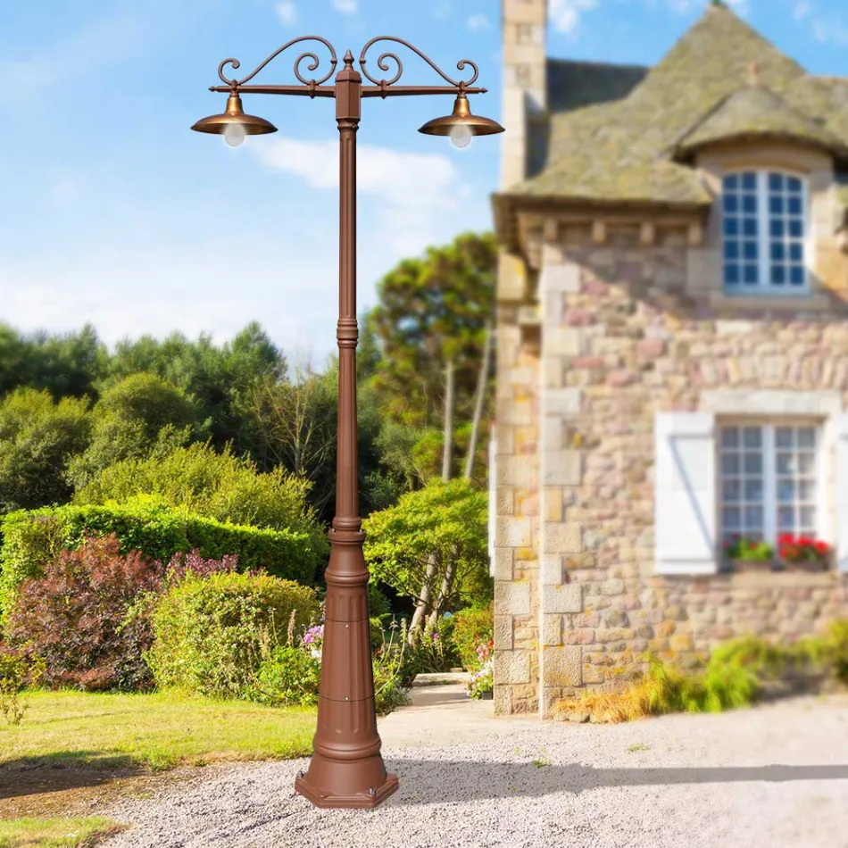 Lamp Post 2 Lights Style Vintage në alumin dhe tunxh Prodhuar në Itali - Adela Viadurini