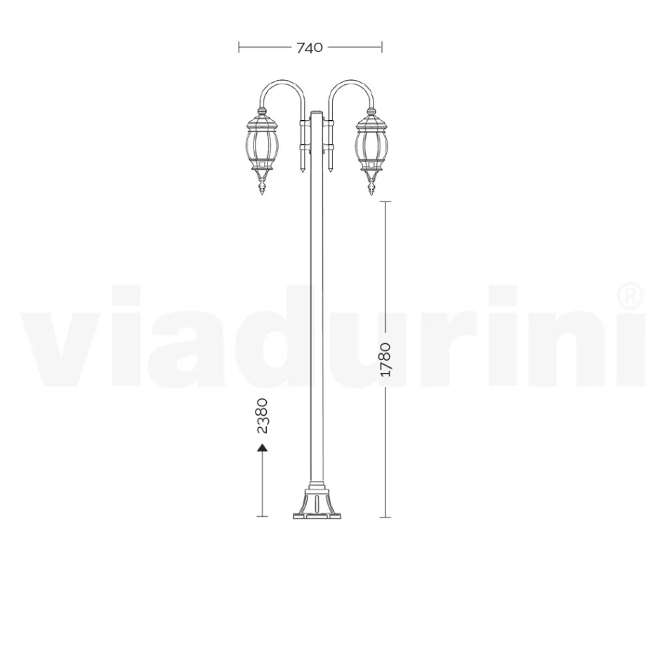 Lamppost 2 Lights Styl Vintage në gri alumin Prodhuar në Itali - Perandori Viadurini