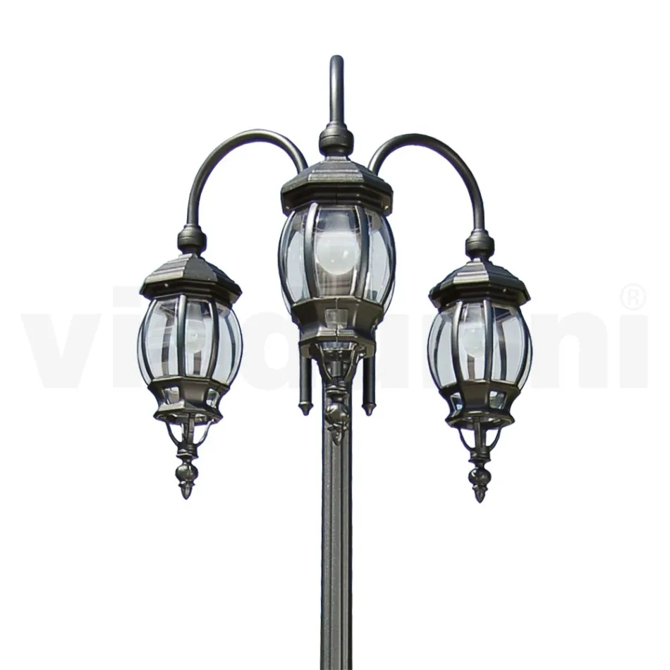 Lamppost 3 Lights Style Vintage in Anthracit Aluminium Made in Italy - Perandori Viadurini