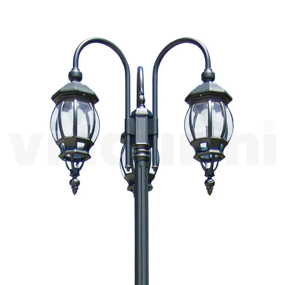 Lamppost 3 Lights Style Vintage in Anthracit Aluminium Made in Italy - Perandori Viadurini