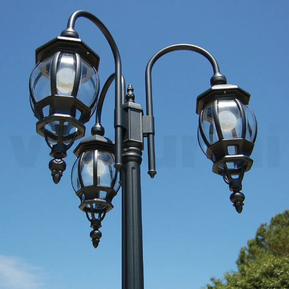 Lamppost 3 Lights Style Vintage in Anthracit Aluminium Made in Italy - Perandori Viadurini