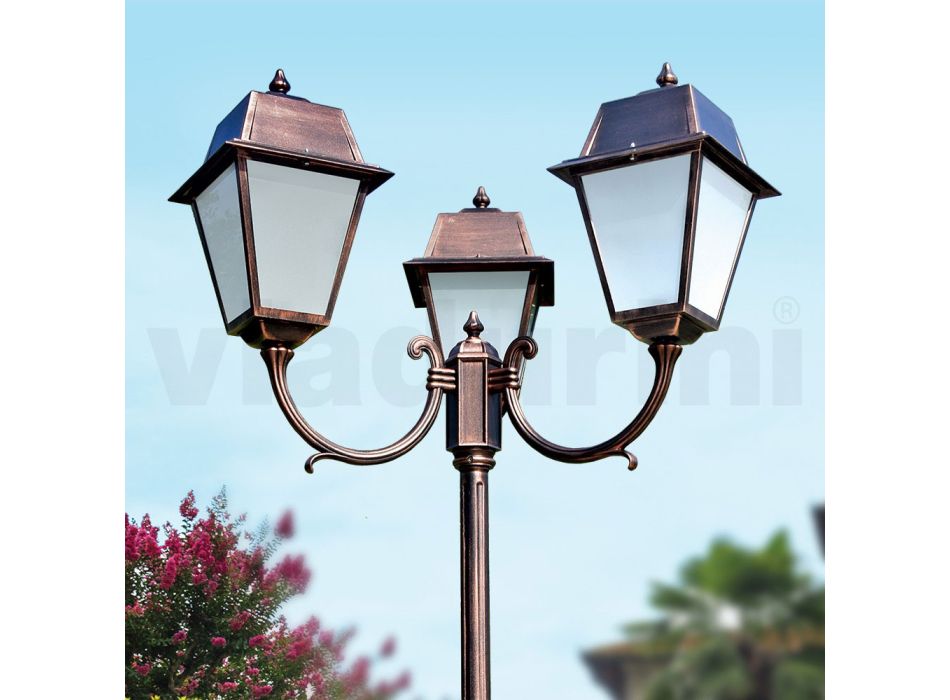 Lamppost 3 Lights Style Vintage në Alumin dhe Xham Prodhuar në Itali - Doroty Viadurini