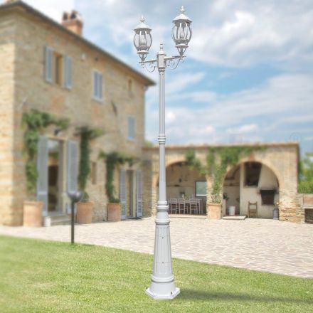 Shtylla e llambës 2 drita në stilin e cilësisë së mirë në alumin të bardhë Prodhuar në Itali - Dodo Viadurini