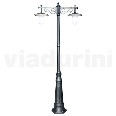 Shtylla e llambës 2 drita në stilin e cilësisë së mirë në gri alumini Prodhuar në Itali - Belen Viadurini