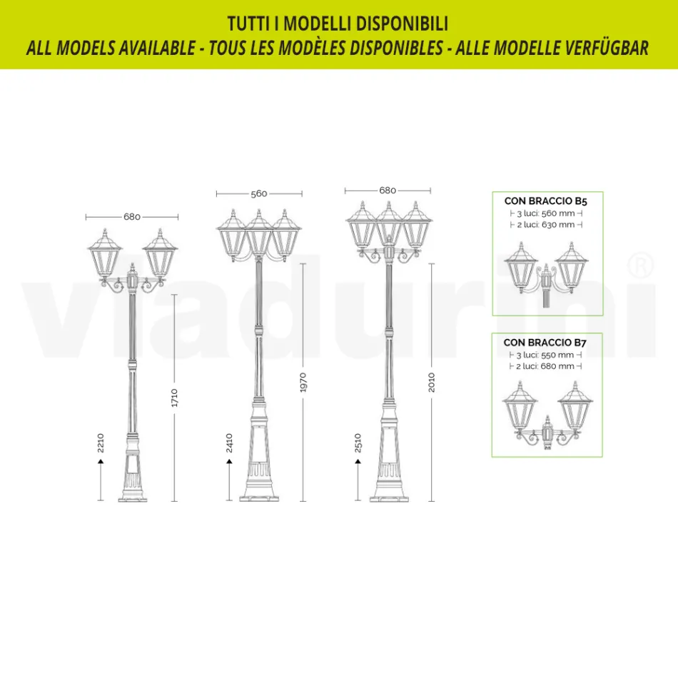 Llambë kopshti 117 cm e gjatë në xhami dhe 5 veshje alumini - Pinako Viadurini
