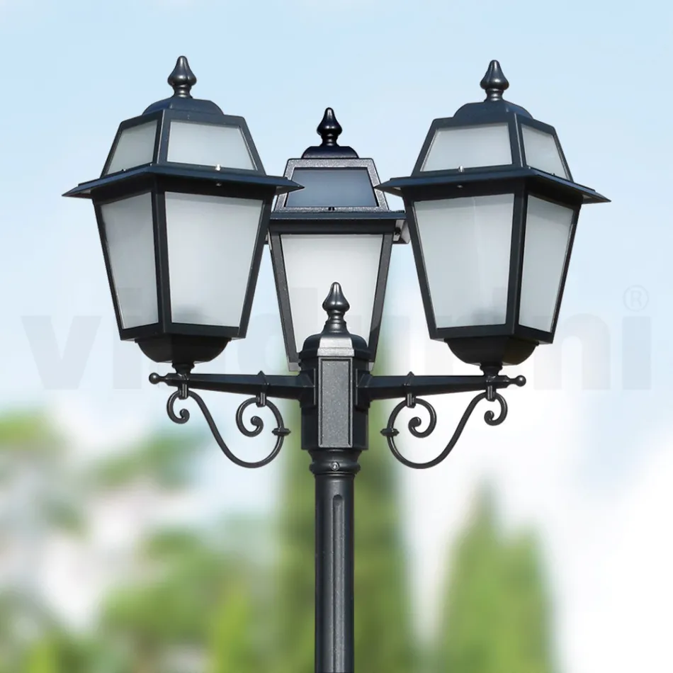 Shtylla e llambës së kopshtit 219 cm e lartë nga alumini antracit dhe xham me rërë - Elric Viadurini