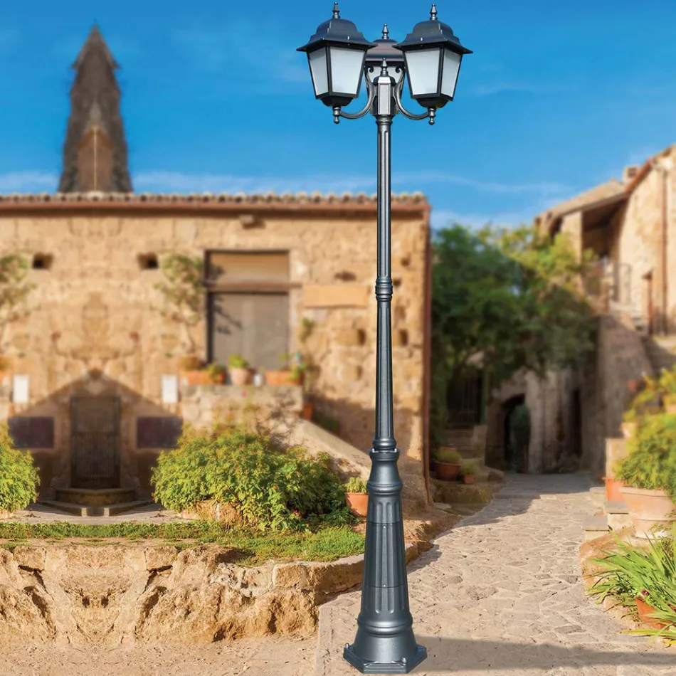 Llambë rruge e gjatë 238 cm në qelq antracit dhe alumin Prodhuar në Itali - Scintilla Viadurini