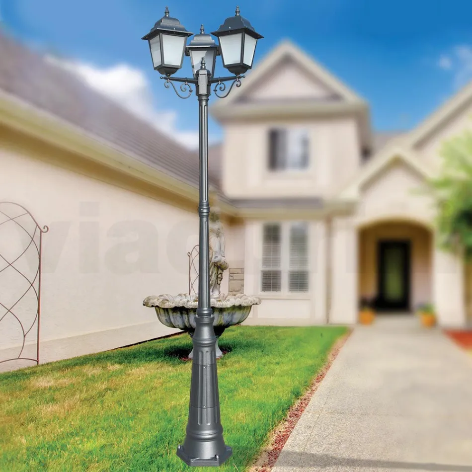 Llambë rruge 249 cm e gjatë në qelq antracit dhe alumin Prodhuar në Itali - Scintilla Viadurini