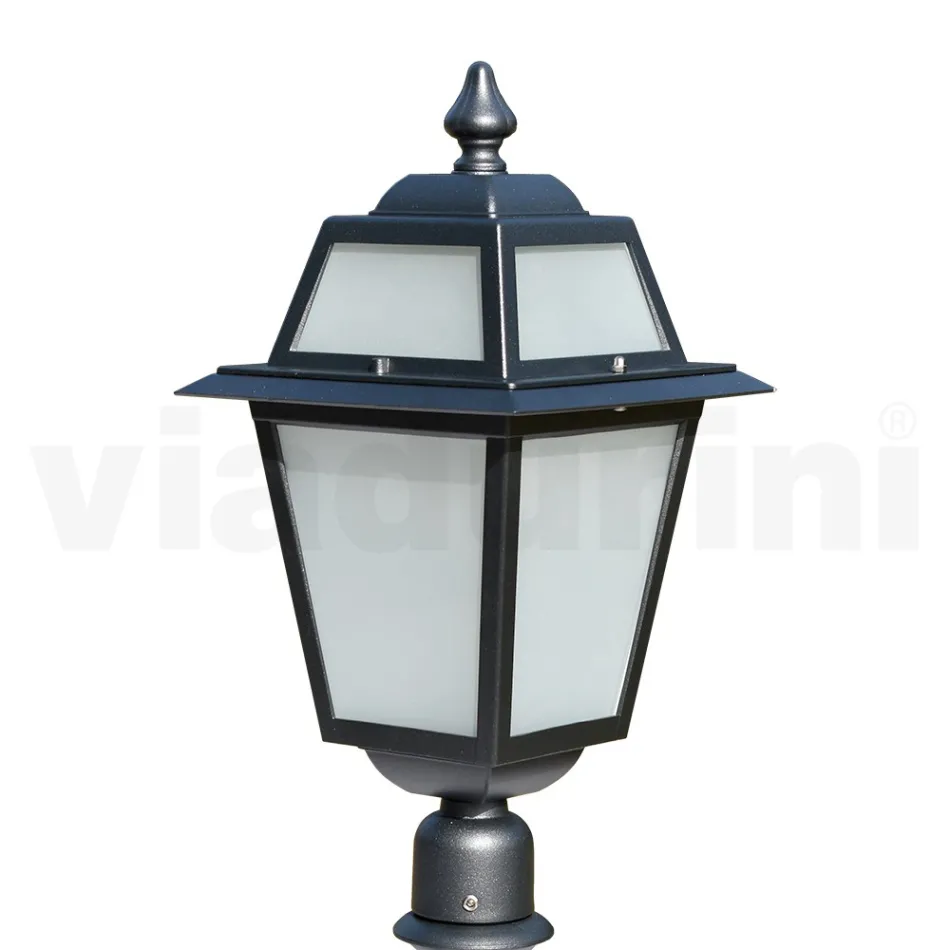 Shtylla e llambës së kopshtit 76,5 cm e lartë nga alumini antracit dhe xham me rërë - Elric Viadurini