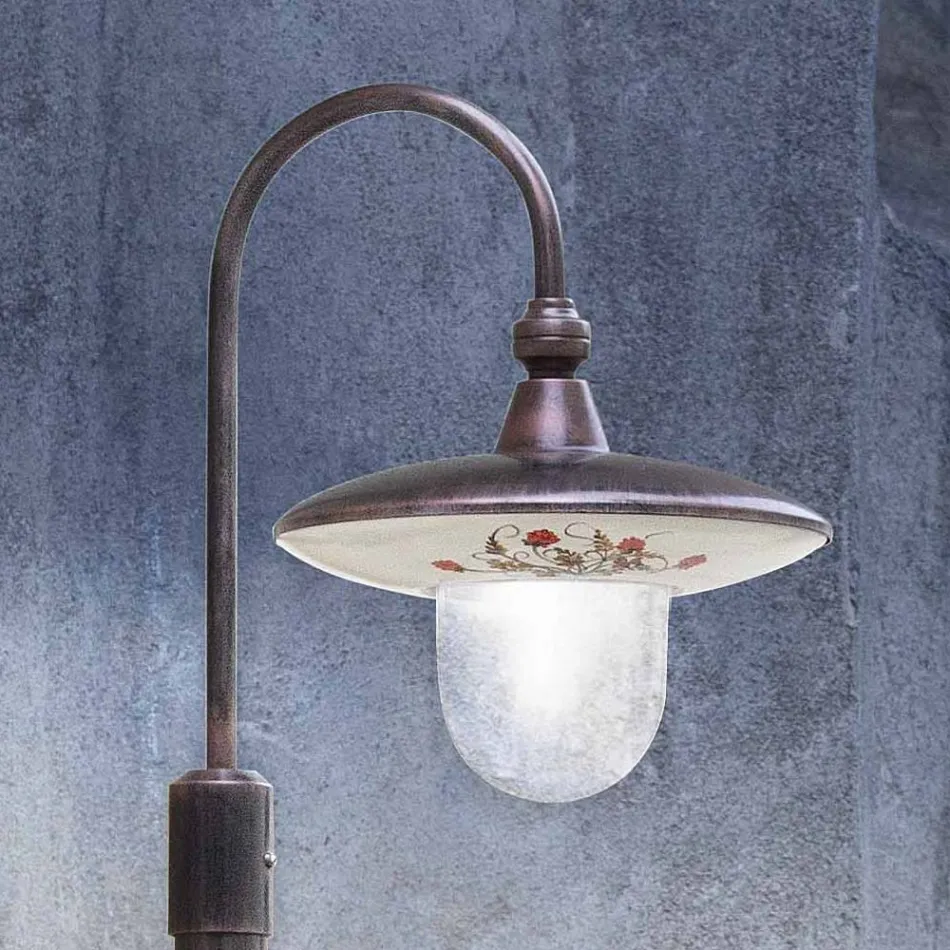 Shtyllë llambash për natyrë në alumin të zi dhe lule të lyera me dorë - Latina Viadurini