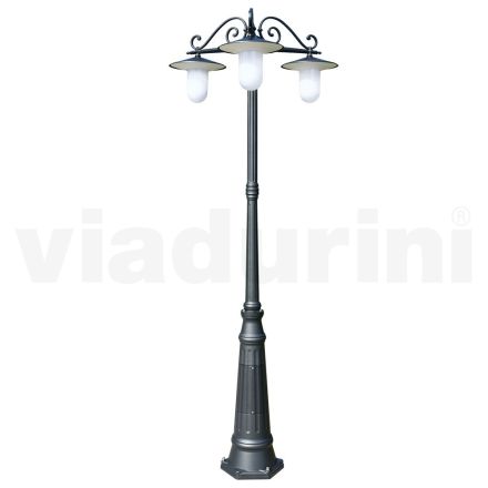 Llambë Rruge në stilin vintage me 3 drita në gri alumini Prodhuar në Itali - Belen Viadurini
