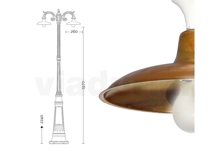 Llambë Vintage me 3 Drita në Alumin dhe Tunxh Prodhuar në Itali - Adela Viadurini
