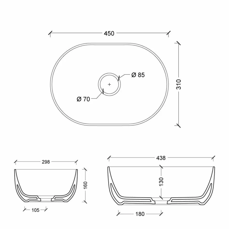 Lavaman qeramike Countertop 45x32cm i bërë në Itali Star, dizajn modern Viadurini