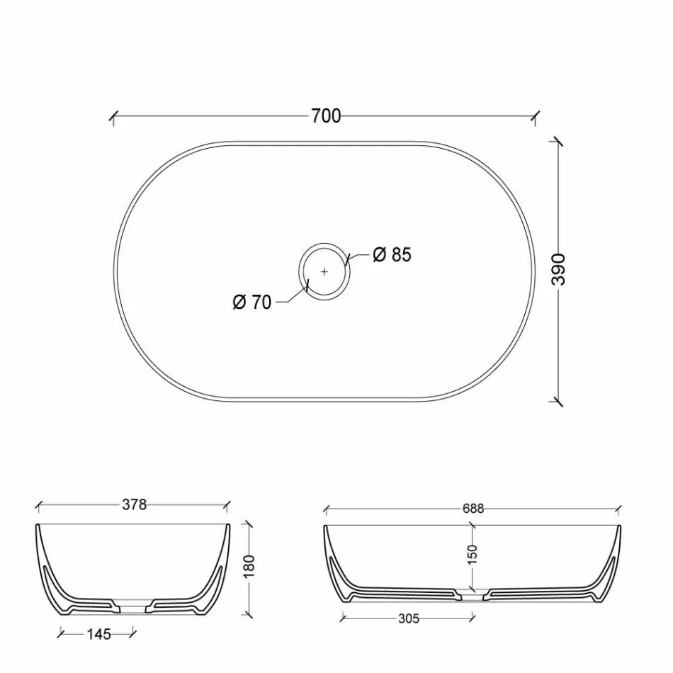 Lavazh countertop 70x35cm në qeramikë e bërë në Itali Star, dizajn modern Viadurini