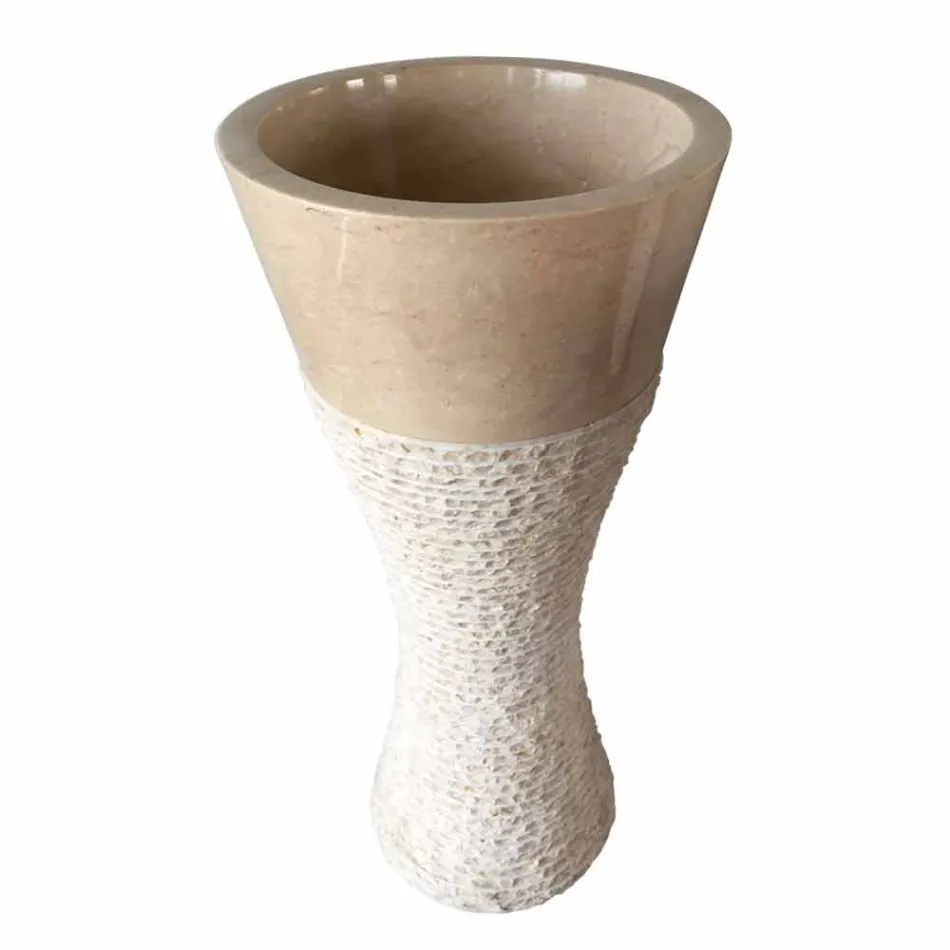 Lavatrice me kolonë të bardhë në gur natyral Iris, pjesë unike Viadurini