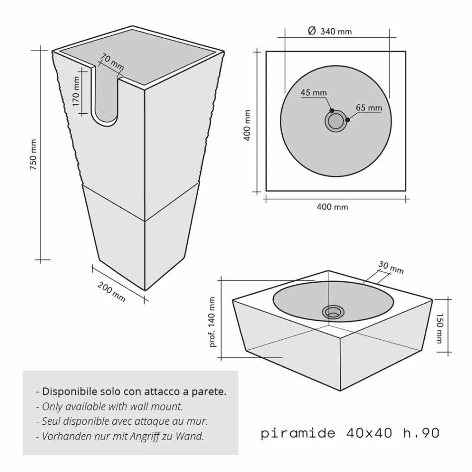 Gurë piramidash kolonë lavatrice Nias natyrore të zeza Viadurini