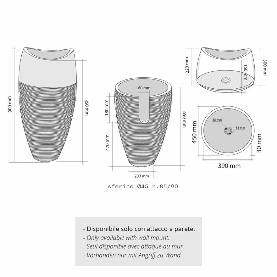 Washbasin Column Stone Sferical Smoke Natural Gili Viadurini
