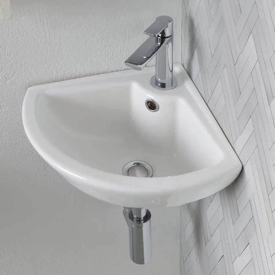 Lavaman këndor në qeramikë të bardhë me një dizajn modern dhe elegant - Silica Viadurini