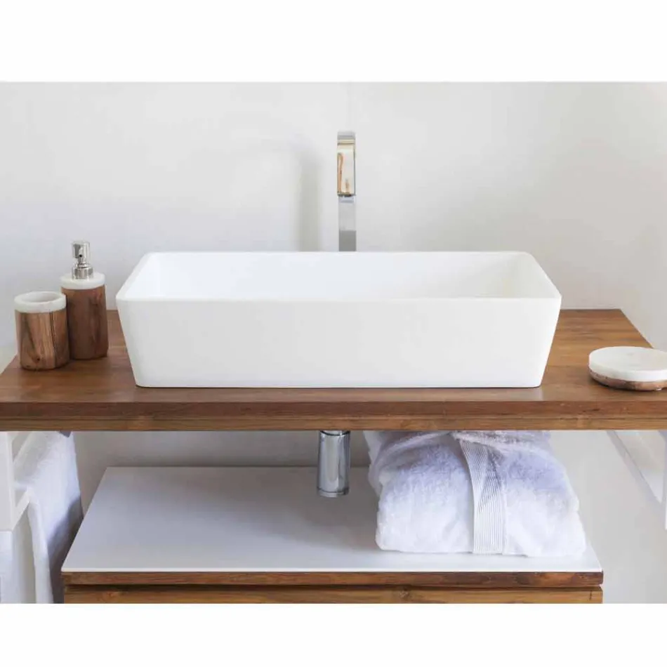 Lavaman Countertop Countertop drejtkëndëshe në sipërfaqe të ngurtë të bardhë - Sider Viadurini