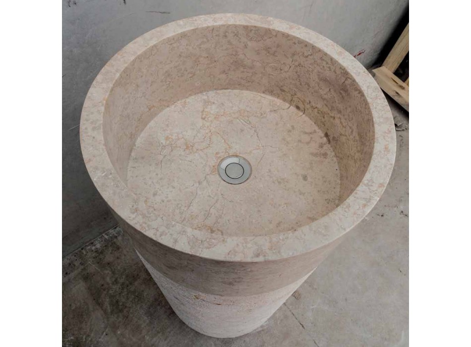 Lavaman për banjë të pavarur në formë cilindrike të përfunduar prej fildishi prej mermeri - Cremino Viadurini
