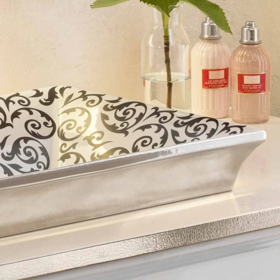 Lavamani banjo gjysëm i prerë i zbukuruar me dorë në argjilën e zjarrit e bëri Italinë, Guido Viadurini