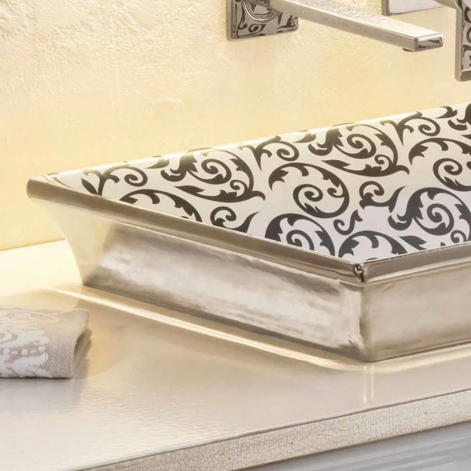 Lavamani banjo gjysëm i prerë i zbukuruar me dorë në argjilën e zjarrit e bëri Italinë, Guido Viadurini