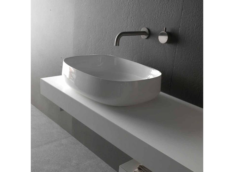 Modeli i lavamanit qeramik Countertop i Bardhë i Projektimit Moderne Prodhuar në Itali - Tune2 Viadurini