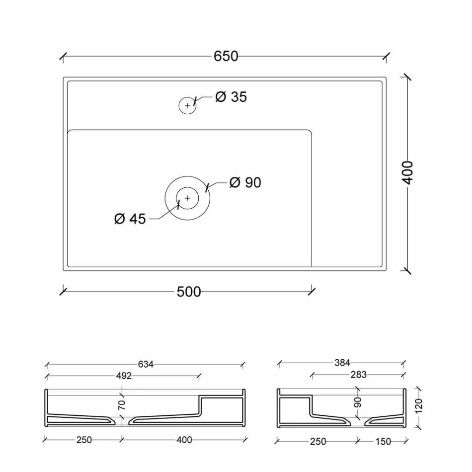 Larje banjo countertop qeramike me dizajn modern të bëra në Itali Dielli 65x40 cm Viadurini