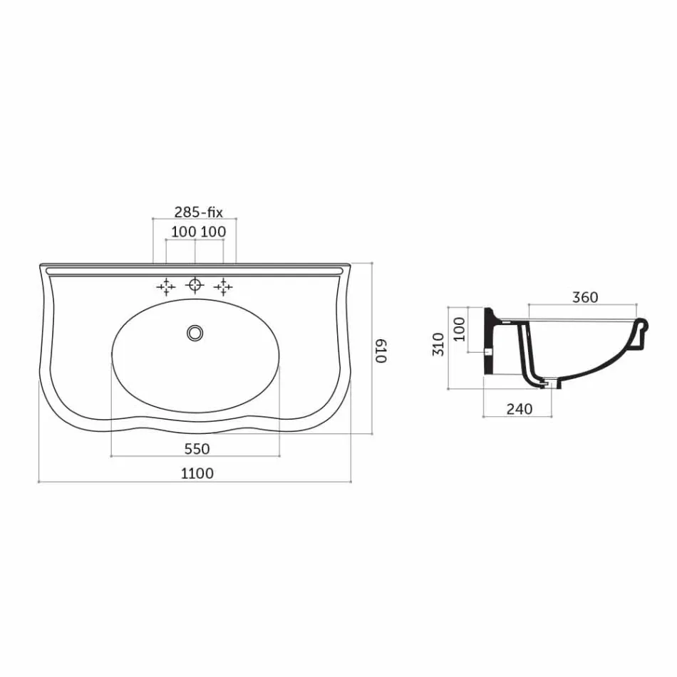 Lavaman me këmbë ose pa Qeramikë L 110cm, nga Design Avise Viadurini
