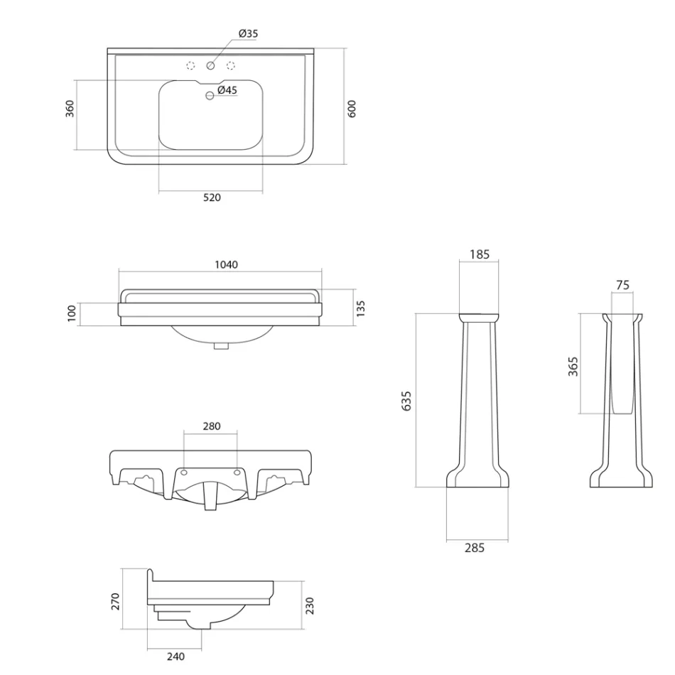 Lavaman Kolona Console në Qeramikë të Bardhë Prodhuar në Itali - Wollie Viadurini