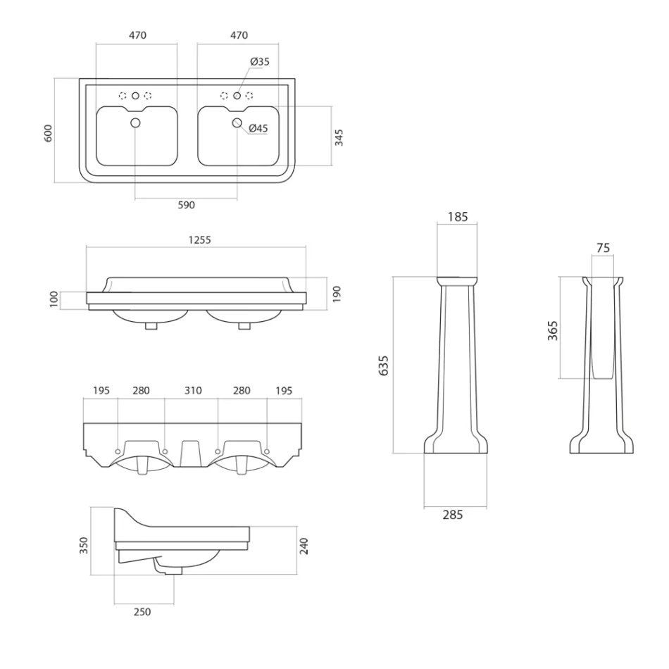 Lavaman Kolona Konzolë në Pellgun Dyfishtë Qeramik të Prodhuar në Itali - Wollie Viadurini