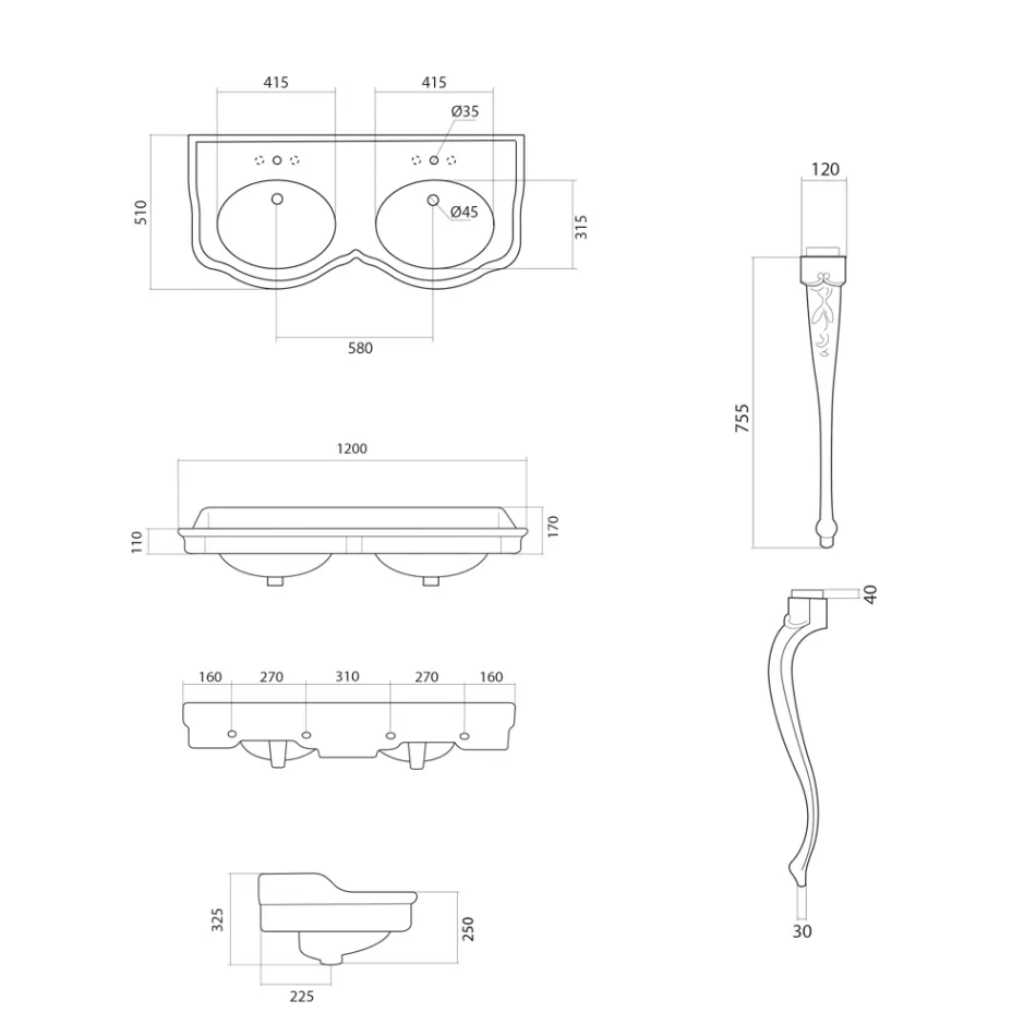 Lavaman Classic Console në Qeramikë të Bardhë Prodhuar në Itali - Magda Viadurini
