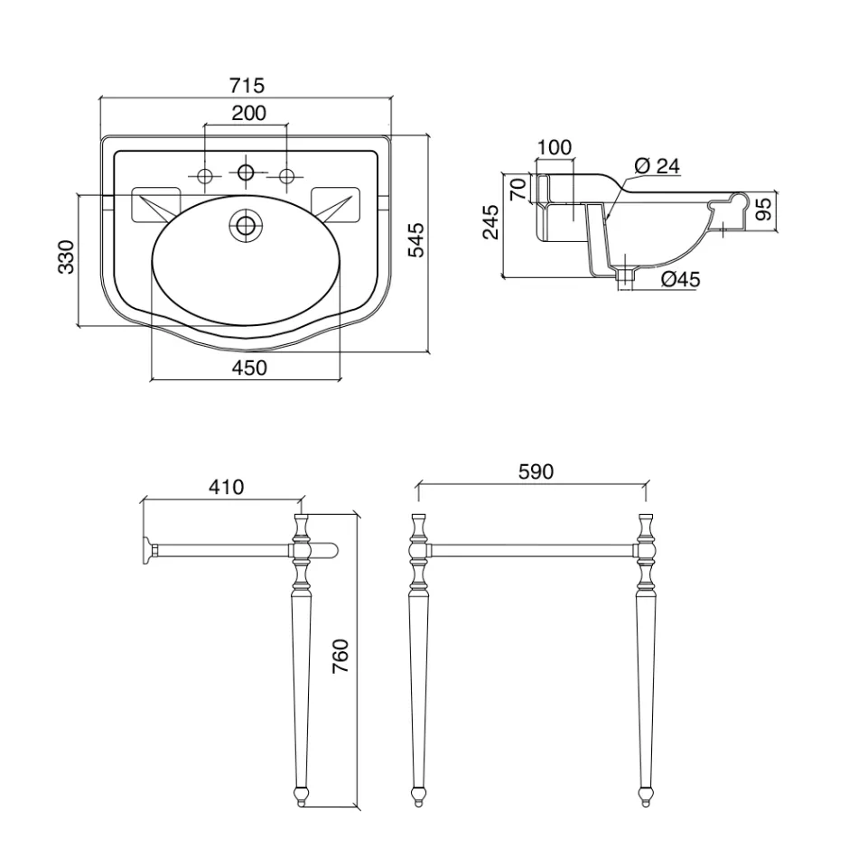 Lavaman konzole me tas dopio qeramike, Prodhuar në Itali Vintage - Paulina Viadurini