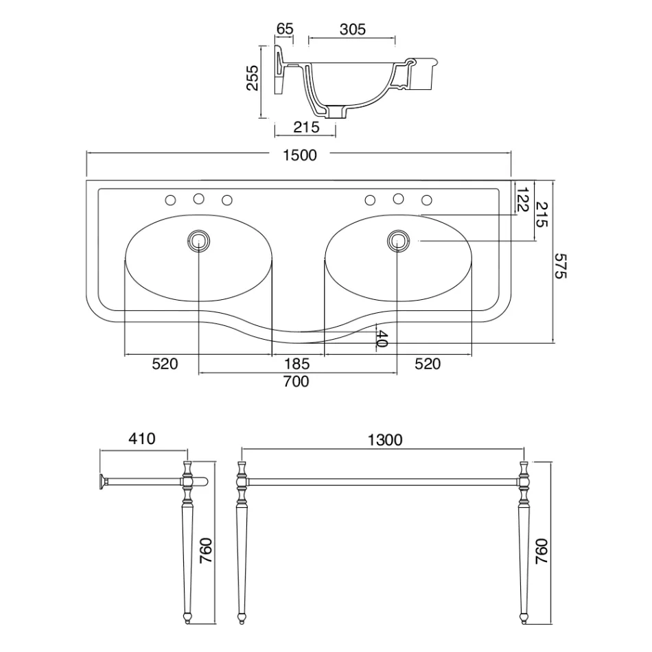 Lavaman konzole me tas dopio qeramike, Prodhuar në Itali Vintage - Paulina Viadurini