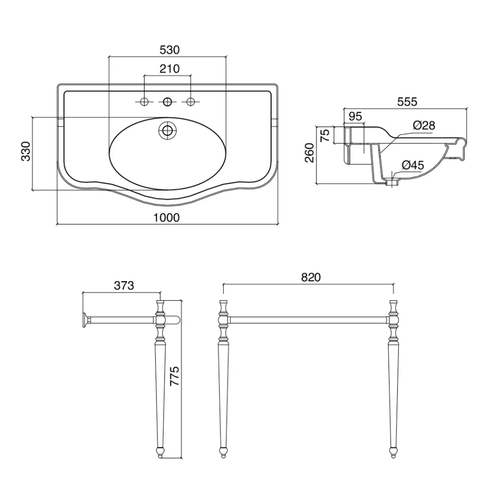 Lavaman konzole me tas dopio qeramike, Prodhuar në Itali Vintage - Paulina Viadurini