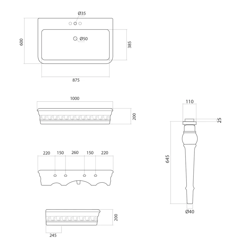Lavaman konsol në qeramikë të bardhë të prodhuar në Itali Dizajn klasik - Areta Viadurini