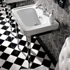 Console Washbasin 65 cm në Qeramikë me këmbë metalike, Stil Vintage - Marwa Viadurini