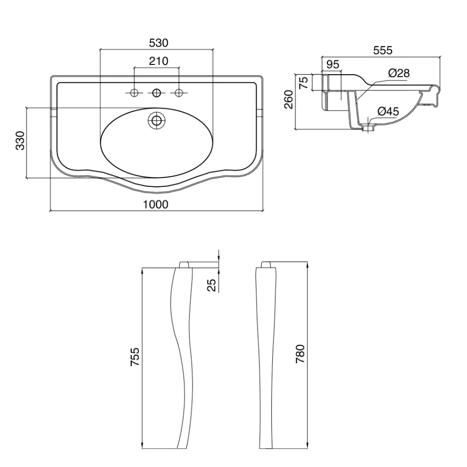 Lavaman konsol Vintage me tas të dyfishtë dhe këmbë qeramike Prodhuar në Itali - Paulina Viadurini
