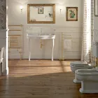 Lavaman konsol Vintage me tas të dyfishtë dhe këmbë qeramike Prodhuar në Itali - Paulina Viadurini