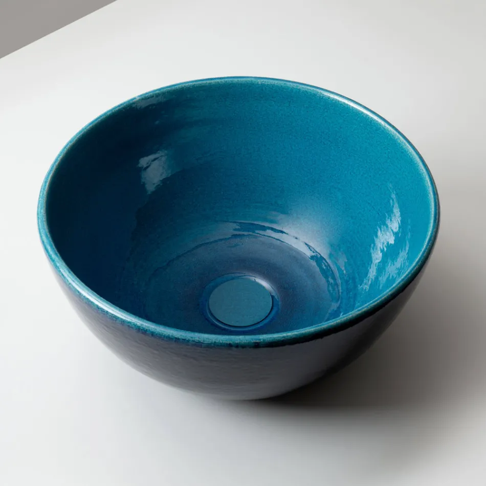 Lavaman balte Raku me sipërfaqe kristalore ngjyrë blu persiane - Fresco Viadurini