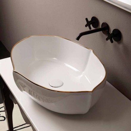 Larja e countertop lavamanit prej ari të bardhë qeramik i bërë në Itali Oscar Viadurini