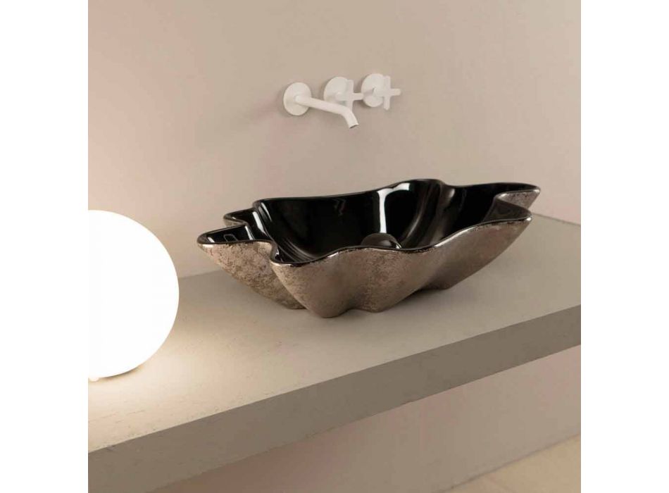 Lavaman countertop në dizajn qeramik të zi dhe argjend bërë në Itali Rayan Viadurini