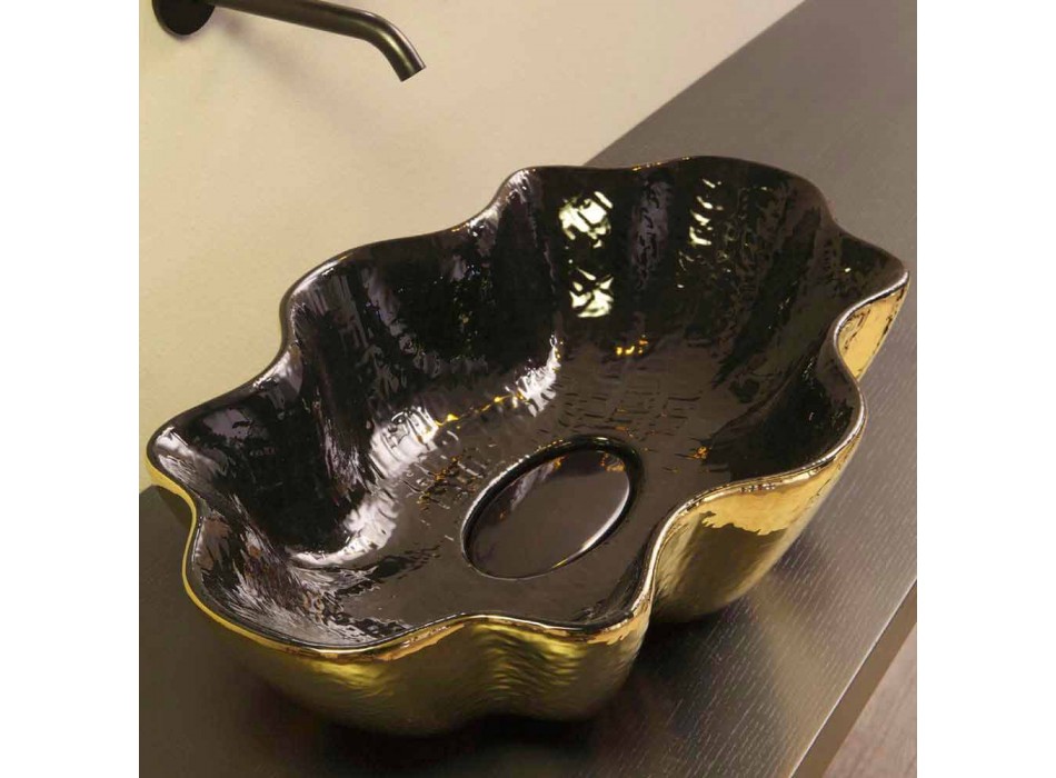 Lavaman countertop në dizajn qeramik të zi dhe ari të bërë në Itali Cubo